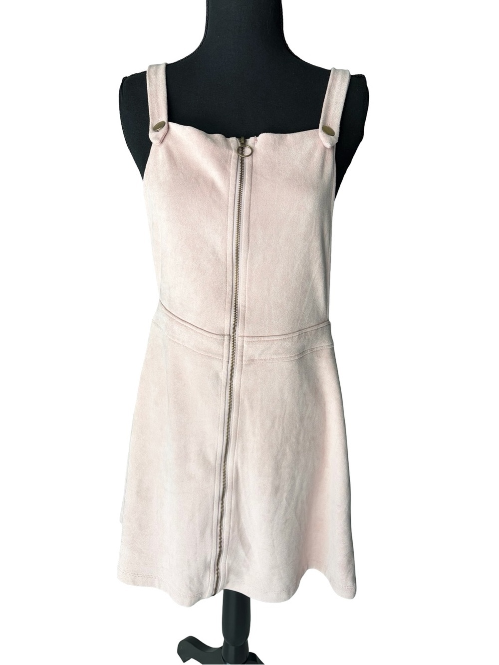 Bib-style Light Pink Zip-Front Mini Dress
